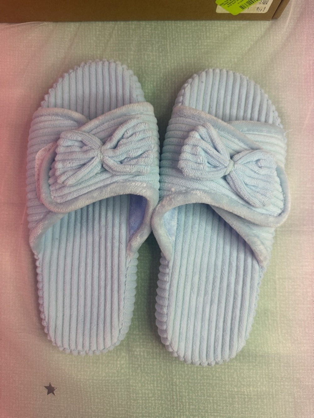 Baby Blue Ribbed Bow Slide Slippers - Picture 9 of 10
